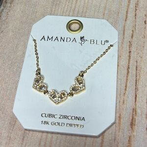 New Amanda Blu Gold Cubic Zirconia Triple Heart Necklace - Gold